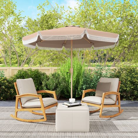 Ombrellone da giardino per esterni, 266 cm, orientabile, con frange, manovella, 8 stecche, tessuto in poliestere 180 g/m², colore kaki.