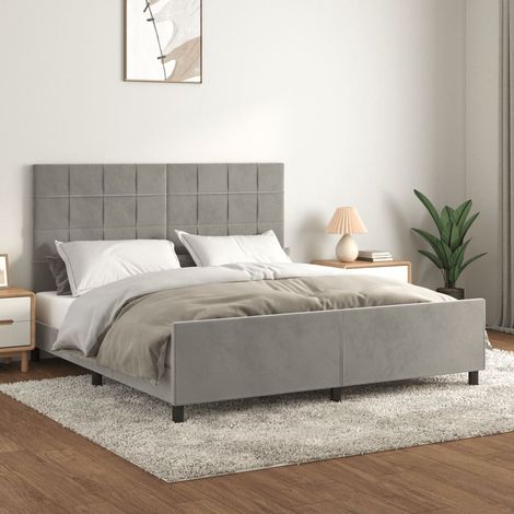 Cadre de lit sans matelas gris clair 160x200 cm velours (1/5)