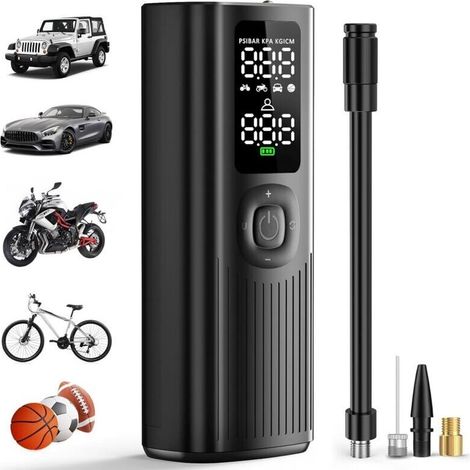 Compresseur à Air Portatif, Gonfleur Pneus Voiture Mini Pompe à Air Électrique Gonfleur Pneus sans Fil 120PSI avec écran LCD Numérique Pompe a Velo Electrique pour Moto Trotinette Voiture (1/4)