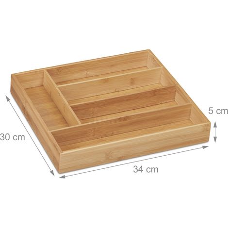 Relaxdays Besteckkasten, 5 Fächer, Bambus, Schubladenkasten klein, für Besteck & Küchenutensilien, HBT 5x30x34 cm, natur