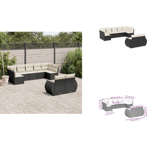 9-tlg. Garten-Sofagarnitur mit Kissen Schwarz Poly Rattan - Gartenmöbel - Outdoor Möbel - Rattan Gartenmöbel - Lounge Set - Esstischgarnitur (1/3)