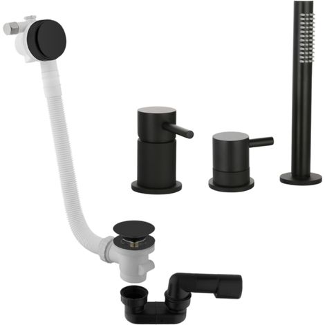 Mitigeur bain douche mécanique sur table PAINI Cox noir mat + Vidage remplissage trop plein et bonde clic-clac siphon 90cm PAINI noir mat (1/4)
