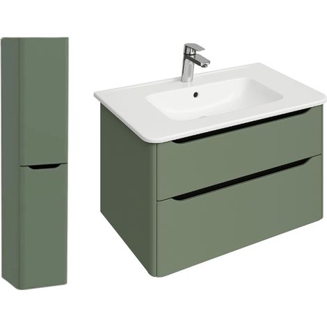 Meuble vasque suspendu VITRA Sento Round 80cm Vert mat + Colonne version gauche (1/5)