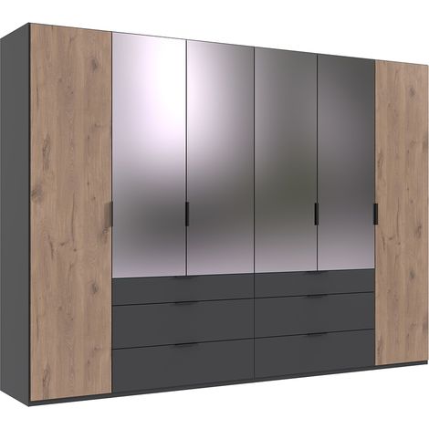 Kleiderschrank 300 cm breit inkl. Spiegel modern in grau mit Eiche BIELLA-43 (1/5)