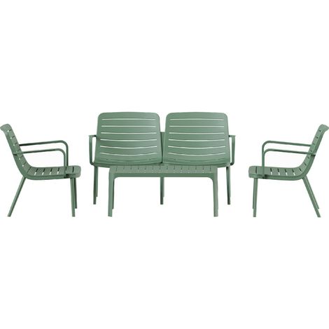 Salon de jardin résine 4 personnes canapé fauteuils table extérieur terrasse balcon Moro