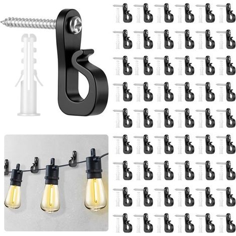 55 ganchos de tornillo con hebillas de seguridad para colgar guirnaldas de luces en plantas,ganchos para vallas de interior y exterior (1/5)