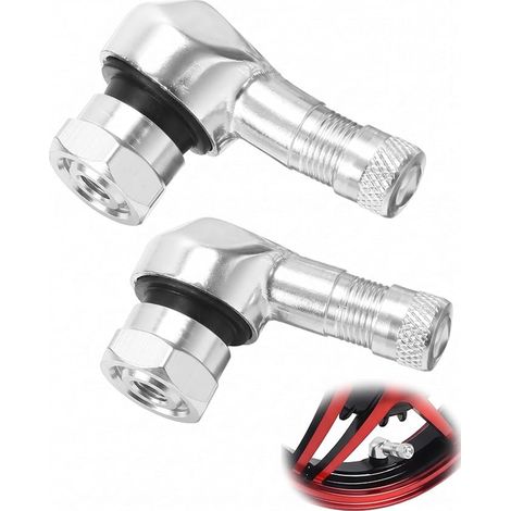 Lot Valves Coudées 90° M10, Tubes Valve Tubeless CNC Aluminium Argent, Pneus Moto et Scooter Électrique (1/5)
