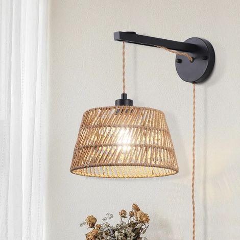 Ganeed Plug in Pendant Light Rattan Wall Lamp Pendant Light with on/Off Switch Rattan Woven Shade Hanging Lamp Plug in for Living Room Bedroom Farmhouse (1/5)