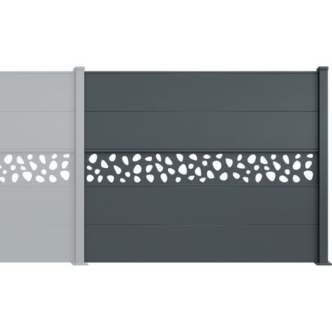 Kit d'extension clôture aluminium lames larges 2m H.150 gris anthracite - ALPIS SUNNY motif galets (1/2)