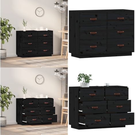 Buffet Noir 100x40x75 cm Bois massif de pin - Buffet Noir - Meuble Rangement - Commode Bois - Mobilier Salon - Table Basse - Home & Living