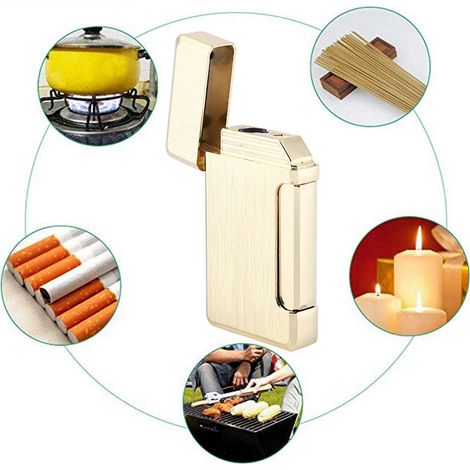 Briquet torche puissant anti-vent pour hommes, finition dorée et forme droite (1/5)