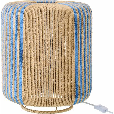 Lampe de table cylindrique en corde bleue - bleu et naturel (1/4)