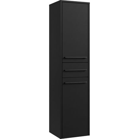 Badplaats Armadio Bagno Florence 30 x 35 x 130 cm – Nero Opaco – Colonna Sospesa con 2 Ante e 1 Cassetto (1/4)