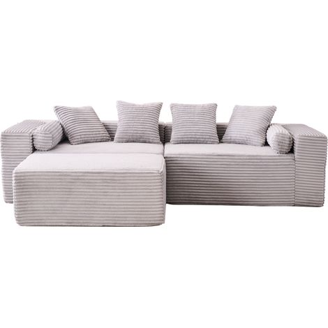 Canapé d’angle modulable tissu gris, chaise longue oversized, montage sans outil, compact pour petits espaces et salon moderne, CHICFURN (1/5)