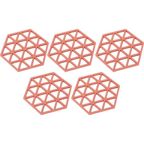 Set mit 5 sechseckigen Silikonuntersetzern, hitzebeständig, isolierend für Geschirr, Tassen und Schüsseln, Rot (1/5)