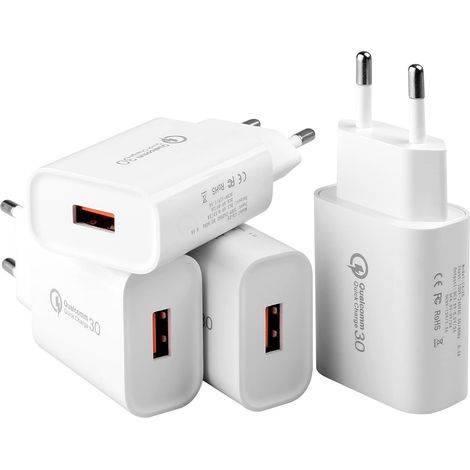 Chargeur USB 4 Pièces, 18W Quick Charge 3.0 Chargeur Rapide Connecteur de Charge pour Galaxy S10 S9 S8 S7 S6 S21 S20 FE A03 A13 A71 A51 Z Flip3 Z Fold2 5G, 11 X 8 7 6s (1/5)