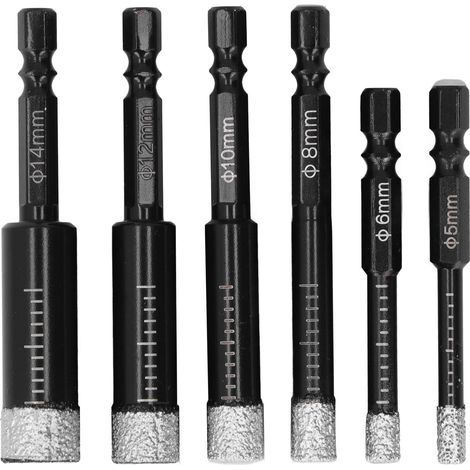 Dry Diamond Drill Bits for Tile and Marble – 6 Pieces (5–14 mm), Wet and Dry Drilling, High Precision (1/5)