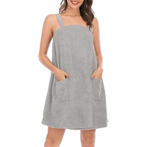 Robe-serviette de bain/douche pour femme, avec bretelles, légère, longueur genou.