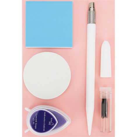 Kit tampon DIY débutant goutte d'eau, coussin encreur, couteau à graver, lames de rechange blanc (1/5)