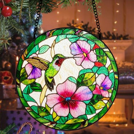 Attrape-soleil vitrail colibri 9 cm décoration suspendue fenêtre oiseau coloré cadeau femme (1/5)