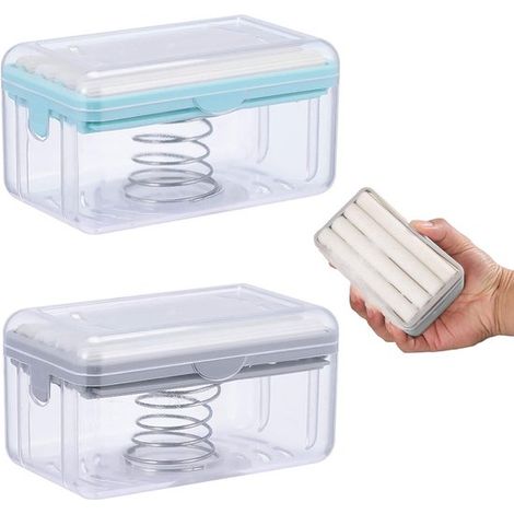 Dispenser di sapone in schiuma con rulli, porta sapone automatico 2 in 1, per doccia, vasca e cucina, disponibile nei colori blu e grigio. (1/5)