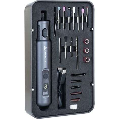 Kit d'outils rotatifs sans fil 10 000-18 000 tr/min, 6 vitesses réglables, outils de sculpture polyvalents alimentés par une batterie rechargeable de 3,7 V, 24 forets avec coffret de rangement (1/5)