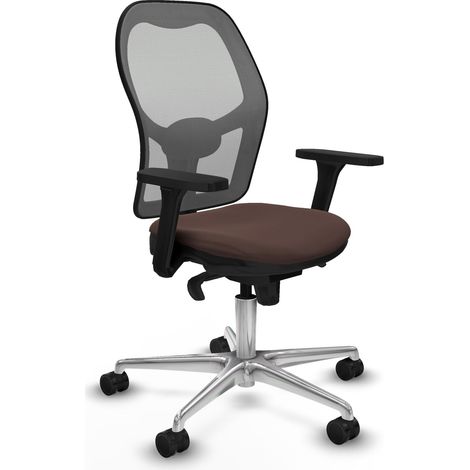 Jorquera sincro malla gris similpiel marrón oscuro brazos 3D base aluminio ruedas 65mm nailon (1/5)