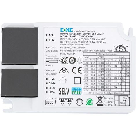 Treiber BOKE Dimmbar 1-10V 200-240V Anti-Flicker Ausgang 24-42V 350-800mA 15-30W BK-KUL030 30 W (1/2)