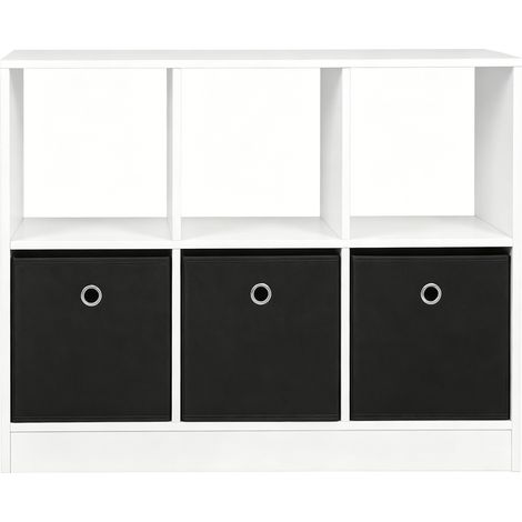 Estantería cubo con 3 cajones de tela 80 x 30 x 61 cm blanco y negro (1/5)
