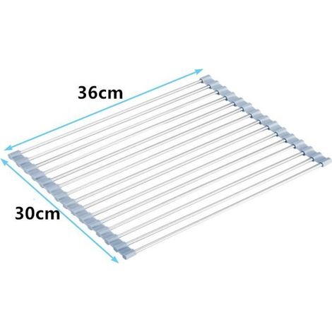 30x36cm Grille D'Evier Séchoir À Vaisselle Roll-Up 100% sans BPA Pliable pour Fruits légumes Assiette, gris (1/4)