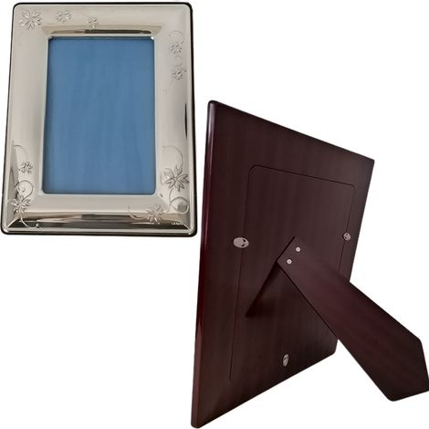 Cornice portafoto in argento fiore porta foto ritratti retro legno cm10x15 elegante rifinito ottima idea regalo (1/5)