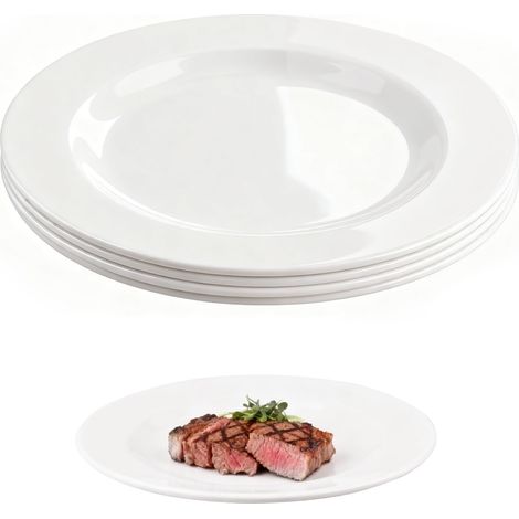 Lot de 4 Assiettes Plates Assiette Blanche Grand, Plastique, 25cm (1/5)