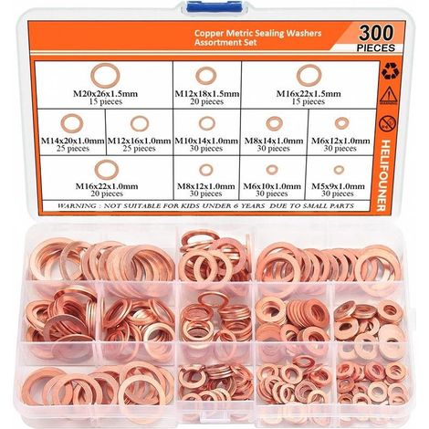 Rondelle in rame, 300 pezzi, da M5 a M20, rondelle piatte in rame, sigillanti, resistenti, facili da installare (1/5)