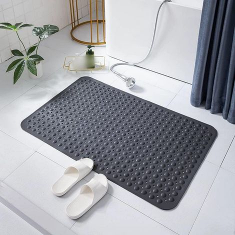 Tapis de baignoire et de douche rectangulaire antidérapant à ventouses, drainage rapide, massage des pieds, 35 x 70 cm, Noir (1/5)