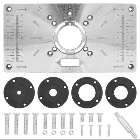 Plaque d'insertion pour table de toupie avec 4 outils annulaires pour établis de menuiserie. (1/4)