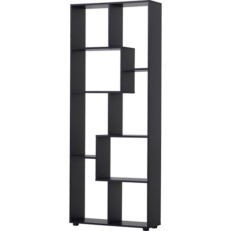 Bibliothèque moderne Strecha à 8 étagères – Meuble de rangement pour salon, chambre ou bureau – 70 x 24 x 178 cm – Noir (1/5)