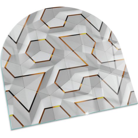 Dekorative Glasplatte für Kaminofen Schutzplatte mit ESG Sicherheitsglas Funkenschutzplatte Glasboden für Kamin Geometrisches 3D-Muster 100x100 cm