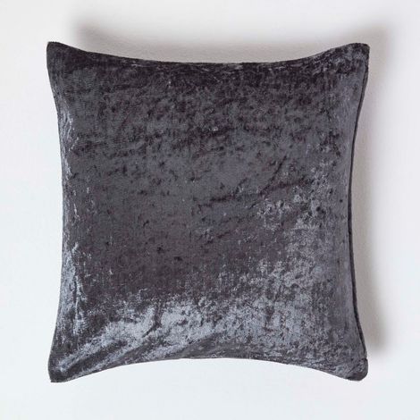 HOMESCAPES Dark Grey Luxury Crushed Velvet Cushion Cover, 45 x 45 cm