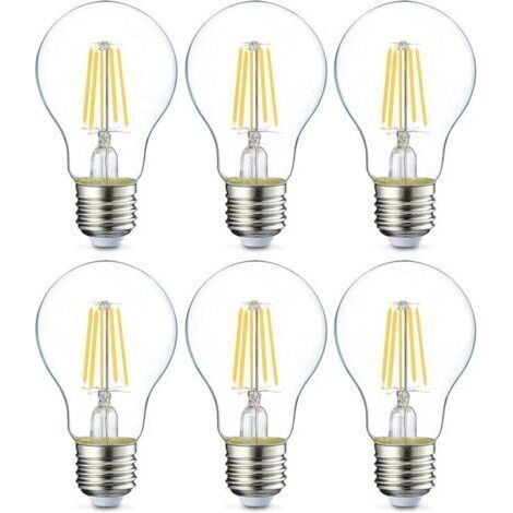 Lot de 6 ampoules LED Culot Edison à vis E27 4 W (équivalent 40 W) Filament transparent Intensité non variable (1/4)