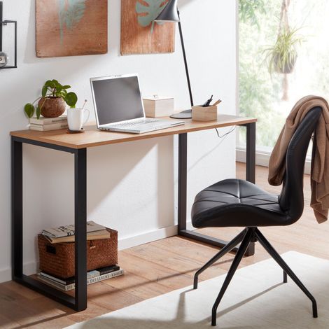 Bureau 120x60x76 cm décor chêne et fer noir (1/5)