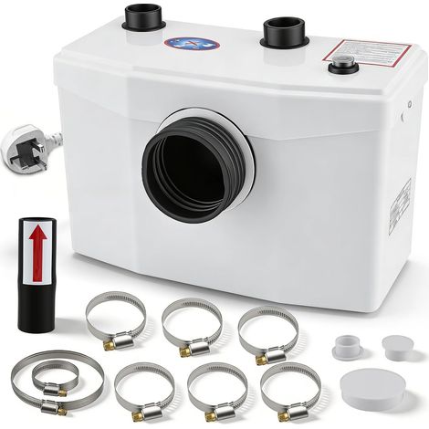 Broyeur Sanitaire, 600W Pompe de Relevage Eaux Sanitaires, Usées 240L/min, Verticale de 8m, avec Entrées d'Eau pour Convient aux Pompes de Toilettes Domestiques, Baignoires, Douches, Éviers (1/5)