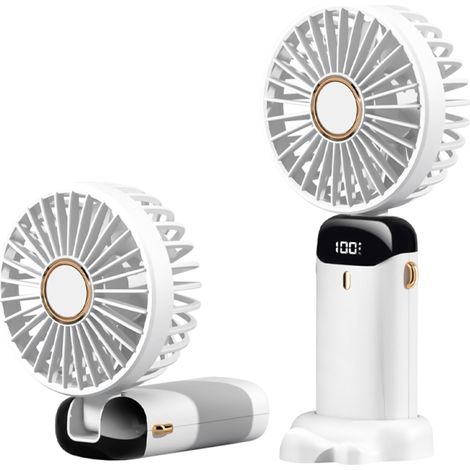 Mini ventilador portátil, recargable, pequeño ventilador de escritorio de 5 velocidades, plegable a 90°, funciona con pilas e incluye cable, ideal para el hogar, la oficina y los viajes.