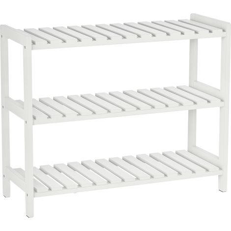 Étagère à chaussures en bois à 3 niveaux, rangement pour 9 paires de chaussures dans l'entrée, 70 x 26 x 57,5 cm, blanc (1/5)