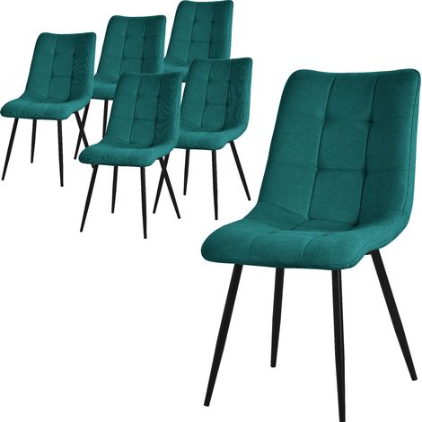 ML-Design Esszimmerstühle 6er Set Petrol, Wohnzimmerstühle mit Stoffbezug & schwarzen Metallbeinen, Küchenstühle mit Rückenlehne, Polsterstühle für Esszimmer Wohnzimmer Küche Büro, Gepolsterte Sessel (1/5)