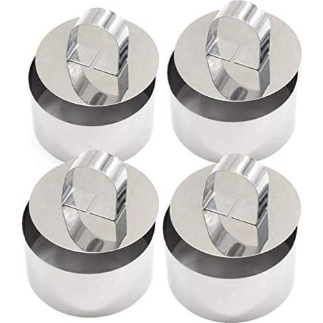 CSPARKV 8 x 8 x 3,8 cm, 4 Präsentationskreise, runde Ausstechformen mit Schieber – Edelstahl, DIY-Kuchenform, Kuchenform, Lebensmittelbacken, Präsentationsringe