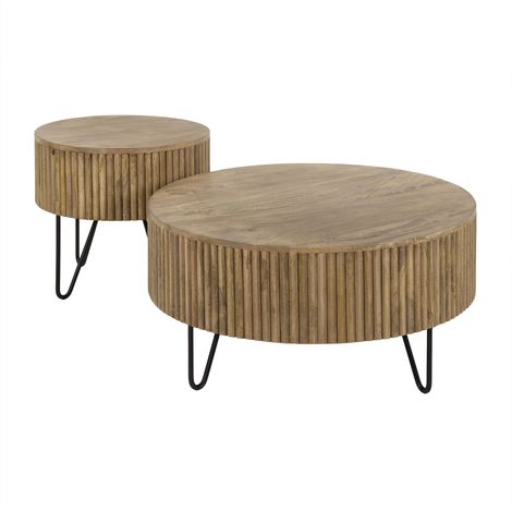 SAREN - Lot de 2 tables en bois de manguier piètement en acier noir