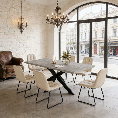 Ensemble de table à rallonges et chaises, table rectangulaire en MDF de 130 à 170 cm(6 Stühle, velours, beige)