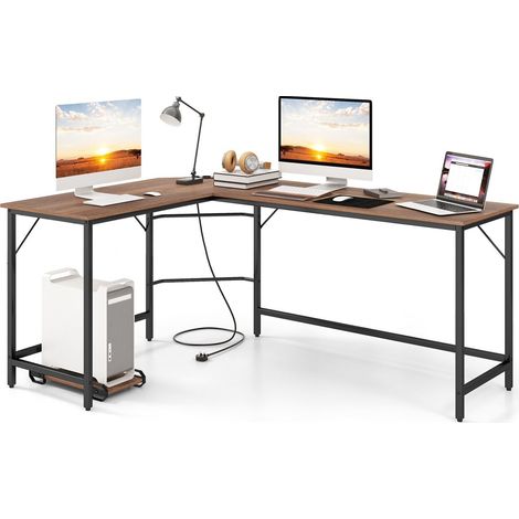 COSTWAY L-Shaped Desk Computer Corner Desk Office Workstation w/Power Outlet (1/5)
