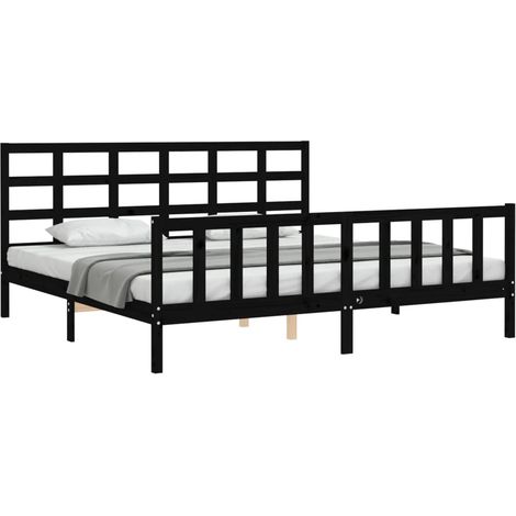 Bed Frame without Mattress Black 200x200 cm Solid Wood Pine vidaXL (1/4)