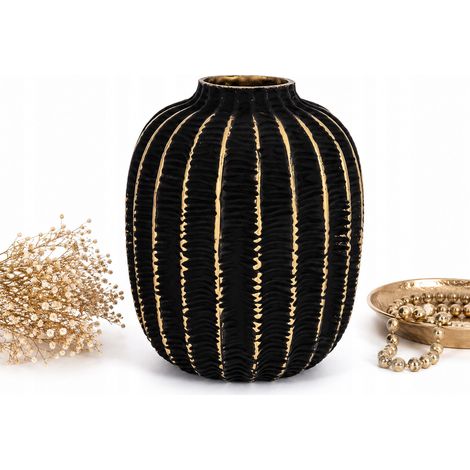 Jarrón decorativo negro y dorado de 19 cm (1/5)